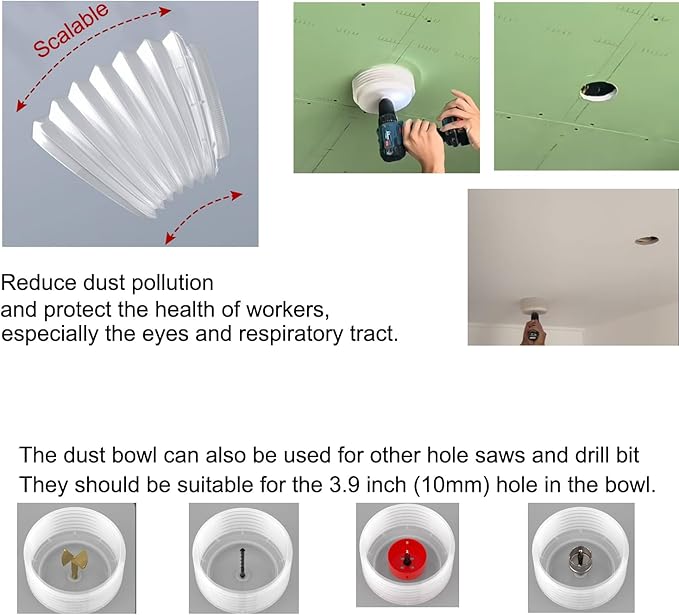 Universal Hole Saw Dust Bowl Large - Semi-Transparent Design, Ideal for Recessed Light Installations