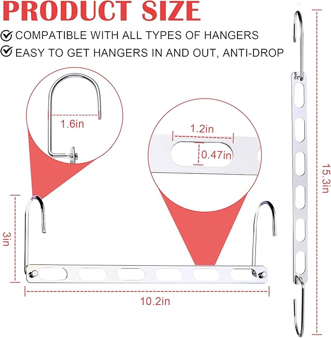 8 Packs Space Saving Hangers for Closet, Collapsible Closet Organizer, Metal Clothes Hangers for Organization and Storage, Dorm Room Essentials