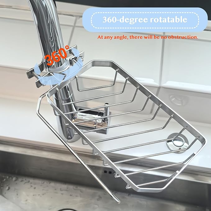 Sponge Holder for Kitchen Sink, Kitchen Organizer, 304 Stainless Steel Cleaning Supplies Organizer, Sink Brush Holder, Sink Organizer, Hanging Organizer (ROUND RIGHT)