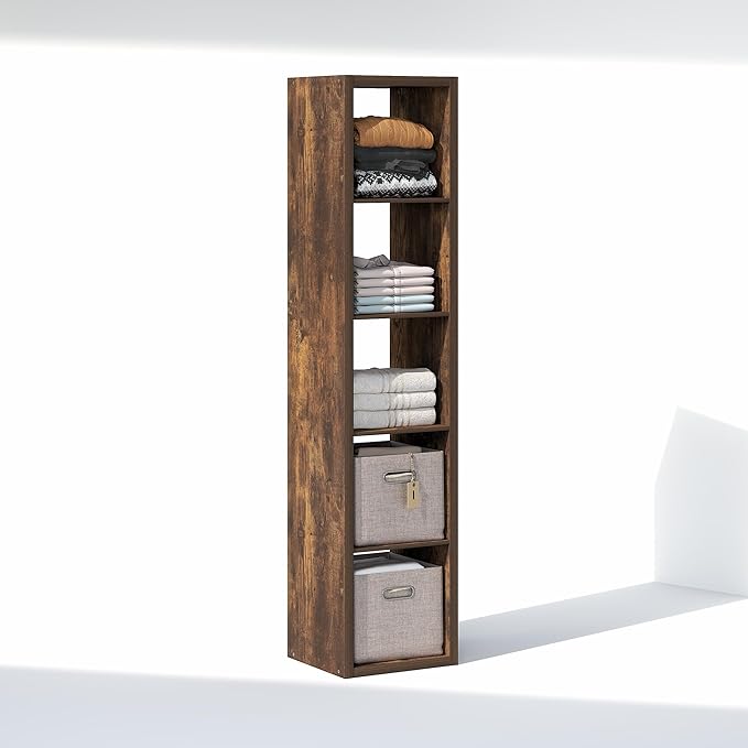 Furinno Cubic Closet Organizers and Storage, 5-Cube Closet Organizer, Open Shelf Closet Storage, Extra Thick Frame for Wardrobe, Bedroom, Living Room, Amber Pine