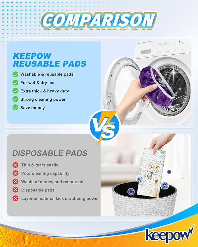 KEEPOW Reusable Mop Pads Compatible with Swiffer Sweeper Mop, Microfiber Dry Sweeping Cloths & Machine Washable Wet Pads Refill for All Sealed Floors - Stone, Hardwood, Laminate & Tile (8 Purple)
