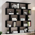 Cozy Castle Set of 2 Geometric Bookcase, S-Shaped Modern Bookshelf, Room Divider Bookshelf, 62" Tall Unique Abstract Bookcase with 5-Tier Display Shelf for Living Room Office, Black