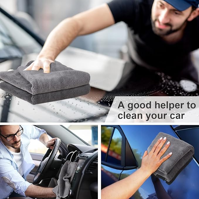 Shimeyao 30 Pcs 16 x 16 Inch Edgeless Microfiber Plush Towels for Cars Detailing Drying Wash Polishing Absorbent Cleaning Cloths, 500 GSM(Gray)