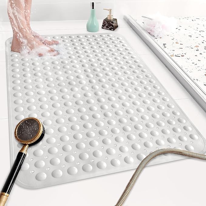 Mofonky Shower Mat Non Slip: 35.4 x 23.6 Inch Extra Large TPE Shower Mats for Inside Shower - Anti Slip Shower Stall Matt with Drain Hole and Suction Cups for Elderly