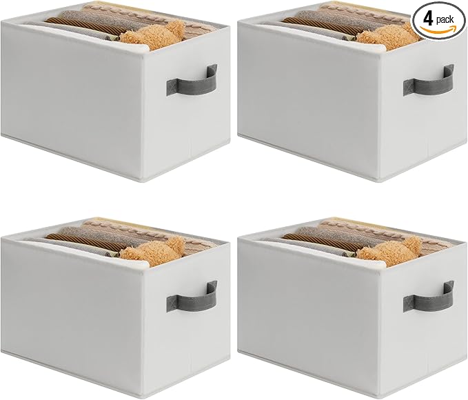 Cupic Cupid Storage Bins Closet, Fabric Closet Organizers and Storage, 4-Pack Baskets for Organizing, Large Storage Boxes with Handles for Clothes and Toys, Light Gray
