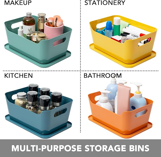 Tiawudi 12 Pack 4.5L Storage Bins with Lids, Plastic Storage Baskets for Home Classroom Organization, Multi-Use Organizer Bins for Cabinet, Pantry, Drawer, Countertop or Shelves, Colorful Containers