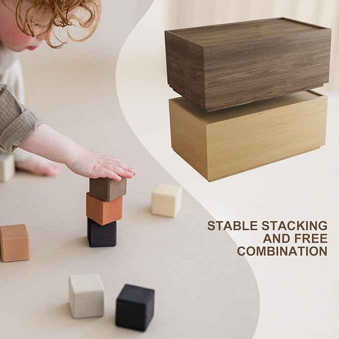 Stackable Storage Drawers, Wooden Drawer Storage Organizer, Modern Nightstands with Wooden Drawers, Small Storage Cabinet, Modular Design, Available in 2 Sizes for Versatile Use Oak Large