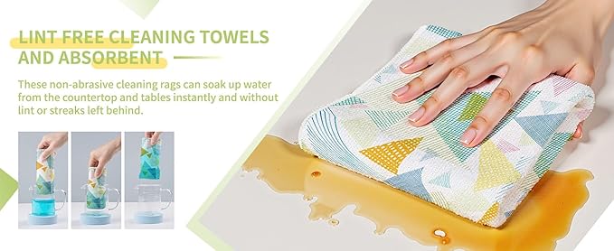 ERLUN Decorative Kitchen Dish Towels, Microfiber Cleaning Cloth with Lemon Print Pattern, Multi-Color Citrus Design, Machine Washable, 12 x 12 Inches (Paws)
