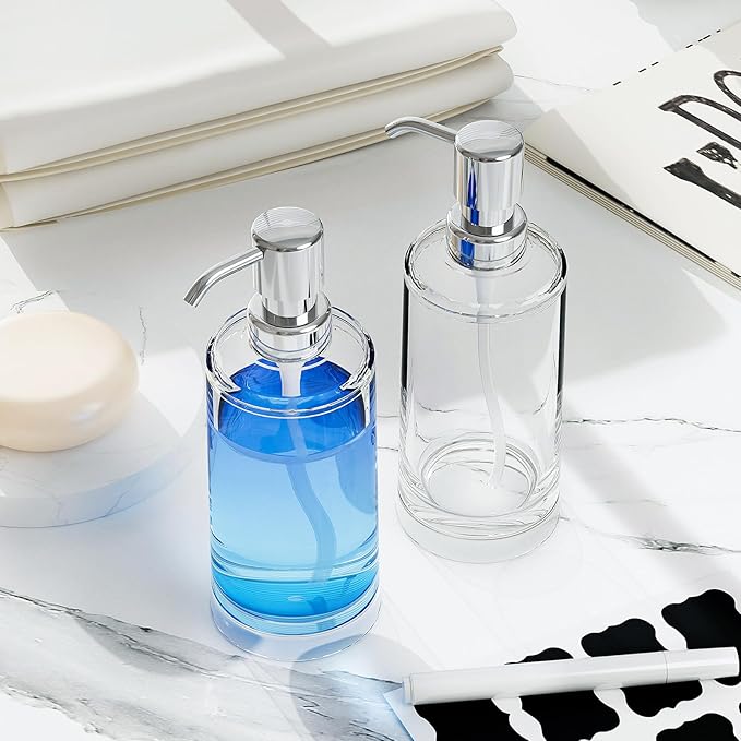 Clear Plastic Dish Soap Dispenser for Kitchen Sink, 10oz Refillable Hand Soap Dispenser for Bathroom Countertop, Modern Soap Bottle with Rust Proof ABS Pump