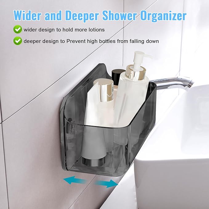 CGBE 2 Packs Cabinet Door Organizer, Acrylic Adhesive Shelf Wall Mounted Storage, Self Adhesive Shower Shelves Without Drilling, Automatic Draining Clear Shower Organizer for Bathroom