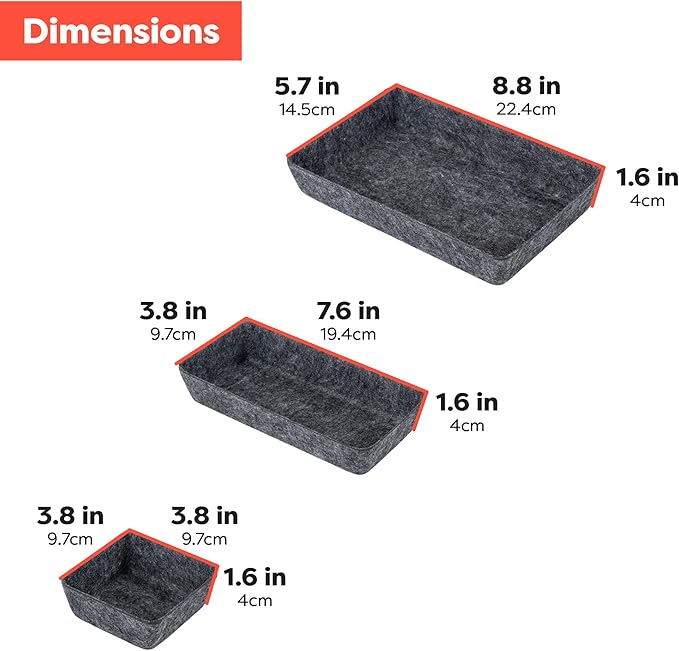 Rajas Goods Drawer Organizer Compatible with Ikea Alex Drawer Unit, 10-Piece Modular Felt Tray Organizer Set, Perfect Fit (Dark)