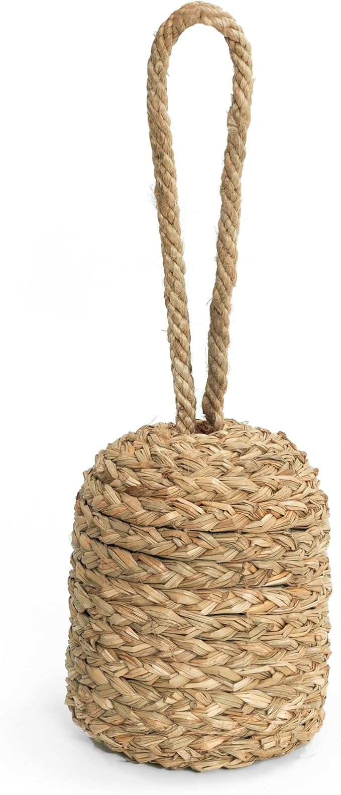 Decorative Door Stop With Handle - Natural Water Hyacinth Nautical Doorstop for Inside, Weight to Keep Open - Cute Stoppers for Bottom (Seagrass/Concrete), Beige