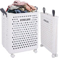 63L Collapsible Laundry Basket with Wheels and Handle, Plastic Foldable Laundry Hamper, Versatile Portable Storage Basket, Space Saving Dirty Clothes Laundry Hamper for Laundry and Bathroom