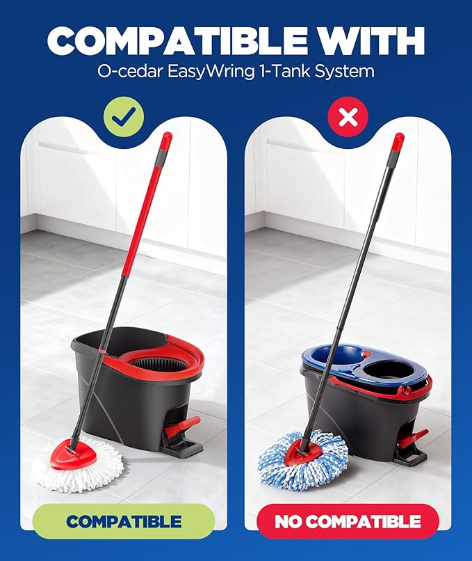 6-in-1 Mop Heads Replacements for O Cedar EasyWring 1 Tank System, Includes 1 Base | 2 Scrub Brush Heads | 3 Spin Mop Heads, Full Set Mop Replace Heads for Cleaning Home, Bathroom & Kitchen