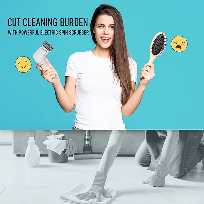 Electric Spin Scrubber,Cordless Cleaning Brush Scrubber for Home, IPX7 Waterproof with 5 Replaceable Brush Heads