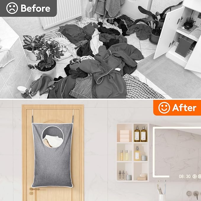 Lifewit 1 Pack Over Door Laundry Hamper, Large Collapsible Hanging Laundry Hamper, Hanging Laundry Basket Bag for Bathroom Bedroom Dirty Clothes Storage Organizer, Light Gray