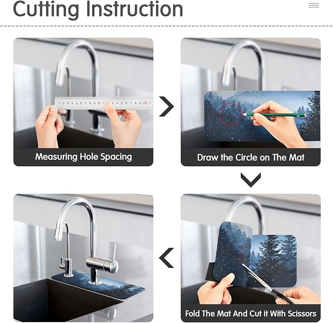 Kitchen Sink Splash Guard 1 PC 30 Inch Sink Faucet Mat Splash Guard for Bathroom Countertop Water Absorbent Foldable Cuttable Soft Washable Watercolor Winter Mountain Blue