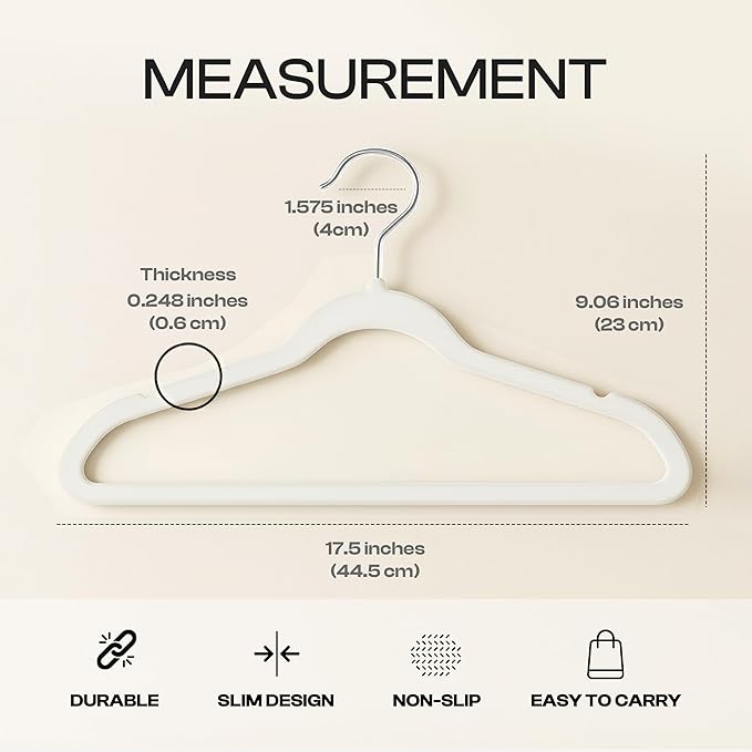 Utopia Home Velvet Hangers 50 Pack – Luxury Non-Slip Slim Suit & Coat Hangers, Strong Space-Saving Clothes Hangers with Pants Bar and 360° Swivel Hook – White
