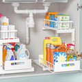 Under Sink Organizer, 2-Tier Premium Metal Pull-Out Racks with Adjustable Height, Heavy Duty Sliding Bin for Bathroom and Kitchen Cabinet Storage, Rust Resistant 2 Pack