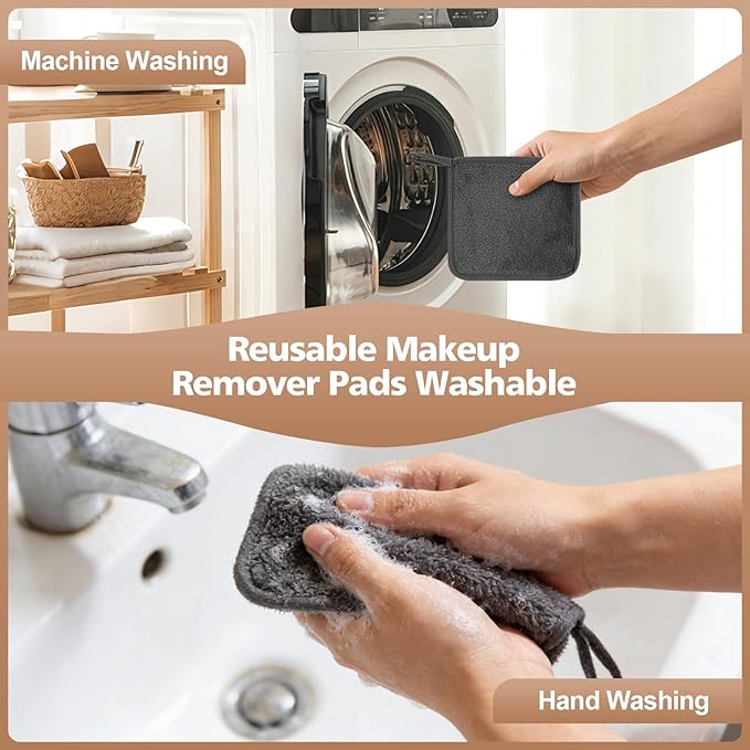 INFICRIME Makeup Remover Cloth, 6 x 6 Inch Ultra Soft and Reusable Microfiber Makeup Remover Towels for All Skin Types, Remove Instantly Dirt with Just Water, 12 Pack, Grey