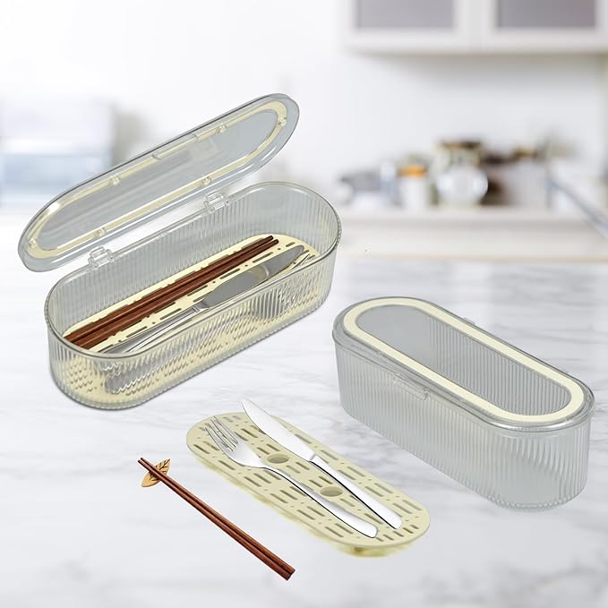 Flatware Tray with Lid,Silverware Tray Kitchen Cutlery Tray and Utensil Storage Container for Flatware and Silverware (Transparent Ripple)
