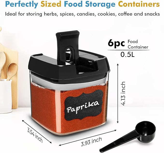 Shazo 6 PC Airtight Food Storage Containers - BPA Free Clear Plastic Snack & Spice Containers with Easy Lock Lids - Kitchen and Pantry Organization for Herbs, Coffee, Tea - 0.5L / 2.1 Cups