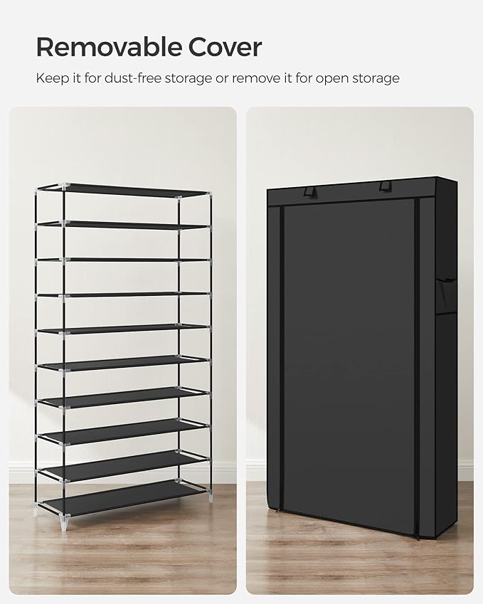 SONGMICS 10-Tier Shoe Rack, Shoe Storage Cabinet with Dustproof Cover, Free-Standing Shoe Storage Organizer for Closet, Entryway, Hold 40-50 Pairs of Shoes, for Sneakers, High Heels, Black URXJ36HV1