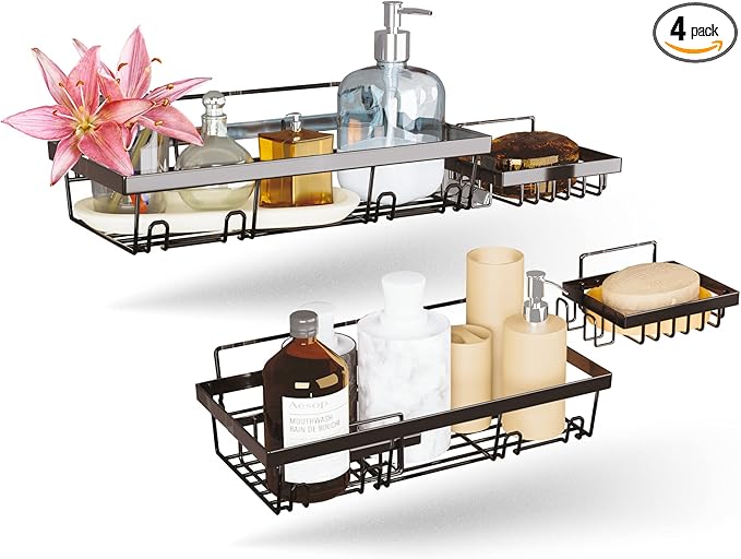 Bohemio Trends Shower Shelf - Premium Shower Caddy for Shower Organization - Adhesive Shower Rack - Stainless Steel Restroom Organizer - Pack of Two