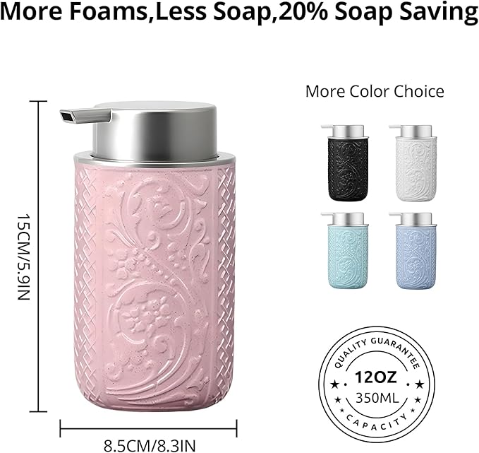 12OZ/350ML Ceramic Foaming Soap Dispenser Empty Hand Soap Dispenser Refillable Lotion Containers with Pump