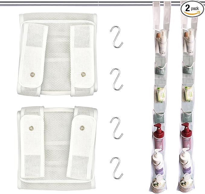 Mesh Shower Caddy Hanging,Hanging Organizer with 7 Pockets,Made of Premium Polyester,as a Hanging Mesh Organizer for the Bathroom of Your Home, Camper, RV, Or Cruise(2Pack)
