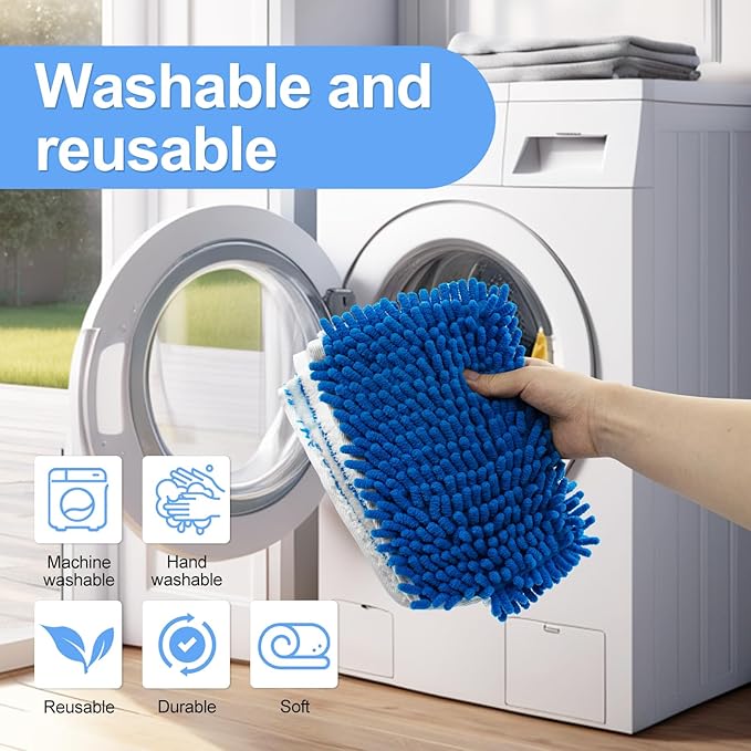 3 Pack Mop Heads Replacements Compatible for Ocedar Dual-Action Microfiber Flip Mop, Double Sided Mop Replace Head Mop Refills with Microfiber & Chenille for Dry Wet Use, Reusable, Machine Washable
