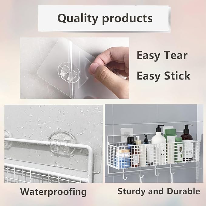 SHEHARUHI 20 PCS Shower Caddy Adhesive Replacement Adhesive Hooks Replacement Shelf Shower Caddy for Corner Shelf Basket, Bathroom Storage Shelves and Kitchen Racks