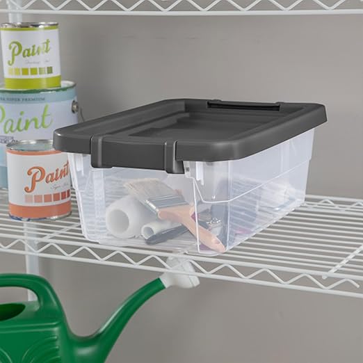 Sterilite 18-Pack Modular Stacker Box, Durable Clear Plastic Storage Bins with Latching Lids, 16 Quart - Stackable Organizing Container Boxes for Closet, Bathroom, and Office