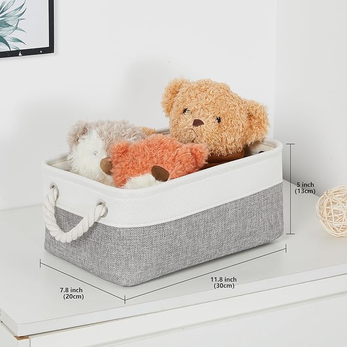 Bidtakay Small Baskets for Organizing Fabric Storage Baskets for Shleves 6 Pack Collapsible Closet Storage Bins with Handles Linen Organizer Baskets for Bathroom Nursery Home Storage (White&Grey)