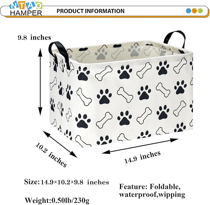 Rectangular Storage Basket,Collapsible Gift Basket with Handles,Kids Toys/Books Box,Room Decor(Paw)