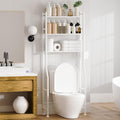 3-Tier Over The Toilet Storage, Space Saver Metal Bathroom Shelves, Freestanding Above Over Toilet Storage Shelf with 4 Hooks for Bathroom, White