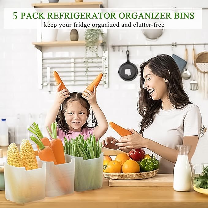 6 Pack Refrigerator Organizer Box, Plastic Refrigerator Side Door Storage Containers, Space-Saving Organizer Bins for Refrige, Refrige Drawers for Fruit and Vegetable (Clear,S×6)