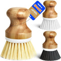 Holikme Bamboo Palm Brush Dish Brushes Vegetable Scrubber Round Natural Scrub Brush Cleaning Kit for Cleaning Saucepans, Pots, Pans and Vegetables, White Yellow Black
