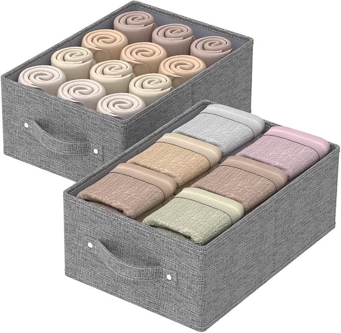 Collapsible Storage Boxes, Fabric Organizer Baskets, Cube Bins for Organizing Home, Office and Closet, Grey, 2 Pack, 13.0x9.0 x5.5in