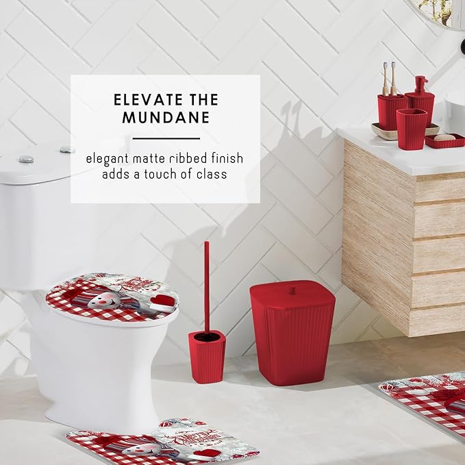 Clara Clark Bathroom Set - Christmas Bathroom Accessories Set, 14PC Bathroom Accessory Set, Christmas Bathroom Sets with Bathroom Rugs, Adhesive Corner Shower Caddy Hanging, Toilet Brush & Trash Can