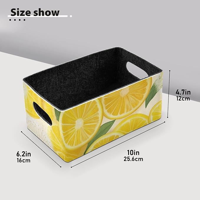 Closet Storage Bins 2 Pcs Felt Open Home Storage Containers Organizer with Handles Collapsible Shelf Basket for Home Office Craft Room Classroom Fabric Blue Stripe Lemon Dandelion Summer