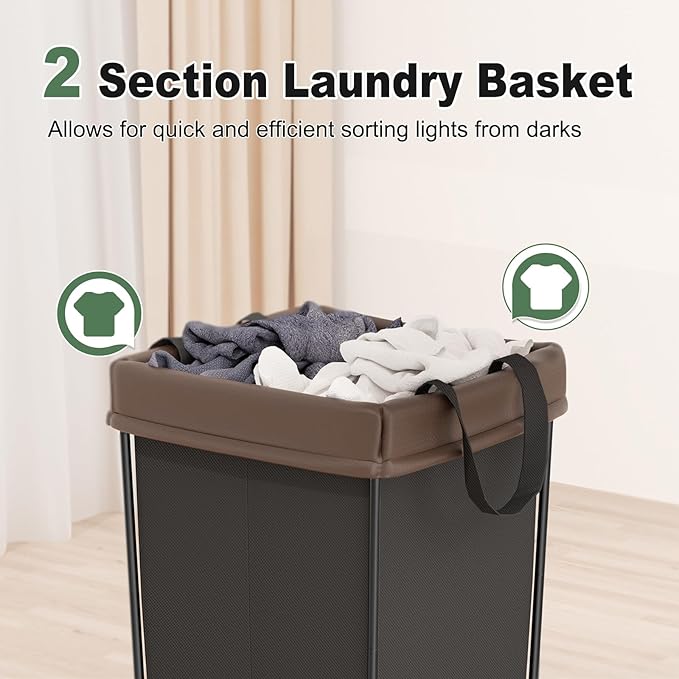 2PK Laundry Hamper with Wheels, Rolling Laundry Basket with Wheels Laundry Sorter Cart, Narrow Slim Clothes Hamper Organizer with Sturdy Metal Frame