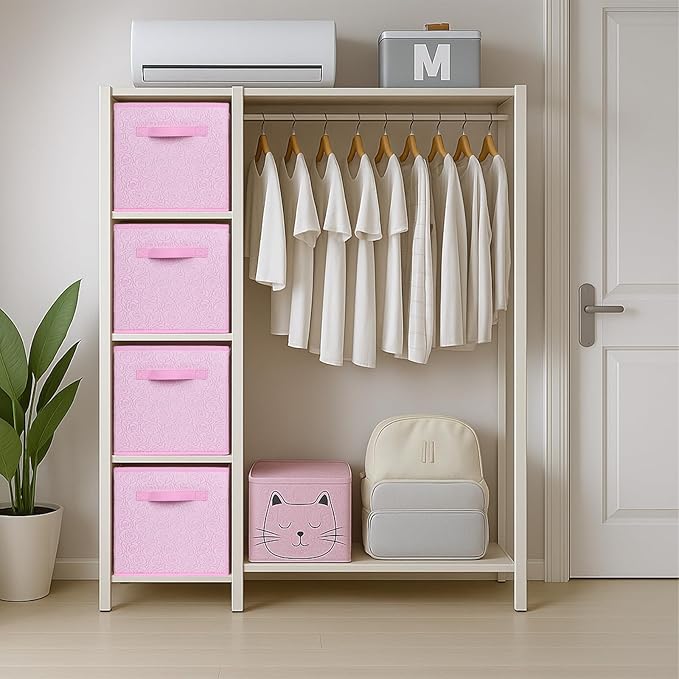 ShellKingdom Storage Bins, Foldable Fabric Storage Cubes with 3D Embossed Rose Pattern, Cloth Organizer Drawer For Closet And Toys, 10.5 X 10.5 X 11 inch, 2 Pack (Pink)