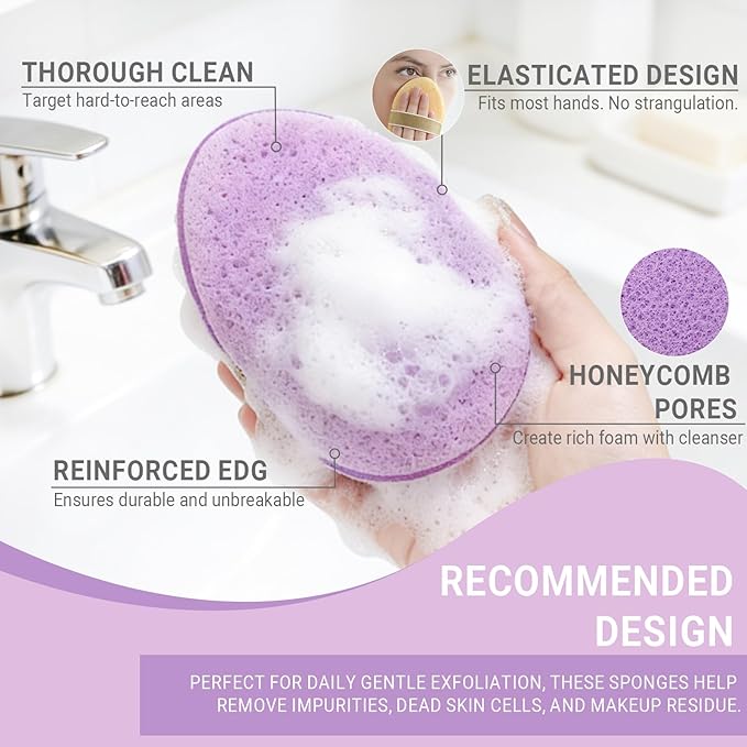 3PCS Facial Sponges Set, Soft Reusable Facial Sponges for Face Cleansing, Exfoliating, Makeup Removal, Colorful Cleaning Puff Wash Pads for Daily Face Wash(Blue Purple Yellow)
