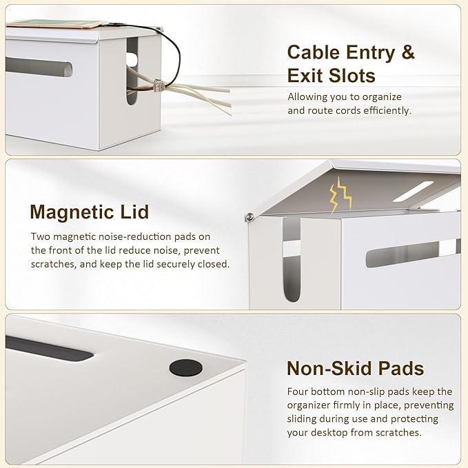 Metal Cable Management Box - Large Cable Organizer Box and Power Strip Box for Electrical Cord Hiding, Home Office Desk and Floor Cables Hider, TV Wires Storage Organization