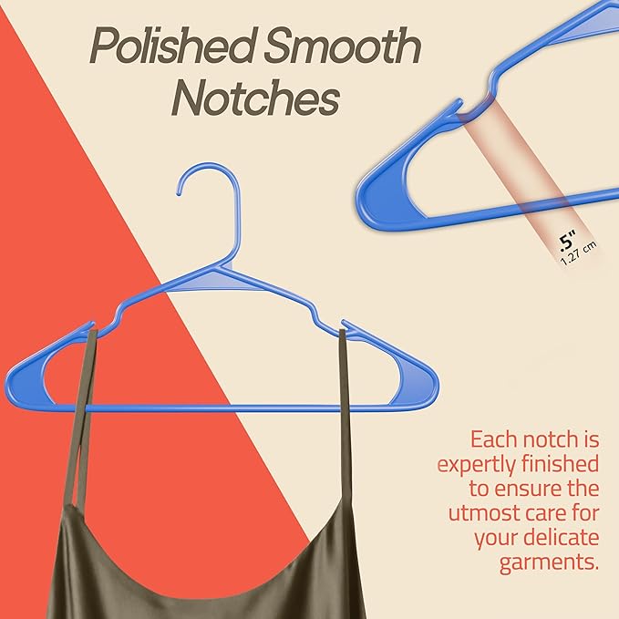 Plastic Clothes Hangers – Heavy Duty Hanger Set, for Organizing Clothes, Dresses, and Coat, Holds Up to 5 lbs, Space-Saving Hangers with Non-Slip Shoulder Grooves, Pack of 20, Blue