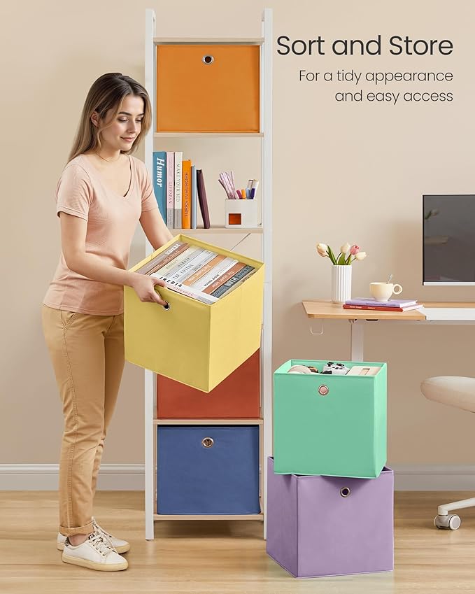 SONGMICS Storage Cubes, Set of 6 Odorless Foldable Storage Boxes, 13 x 13 x 13 Inches, Closet Organizers for Shelf, Rainbow Storage Bins, Colorful Fabric Bins for Bedroom, Living Room URFB233XA10