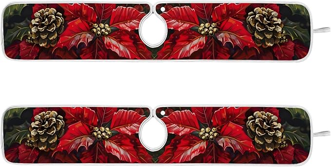 2 Pack Faucet Splash Catcher Poinsettia Golden Bells Sink Mat for Faucet Absorbent Kitchen Splash Guard Drip Catcher for Farmhouse Barthroom Bar, S