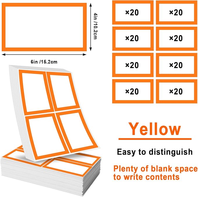 6 x 4 inch Large Moving Labels for Boxes, Blank Moving Boxes Labels Stickers, 160pcs 8 Color Coded Moving Stickers Packing Labels Stickers for Home Organization Projects, Kitchen, Storage Bins, Orange