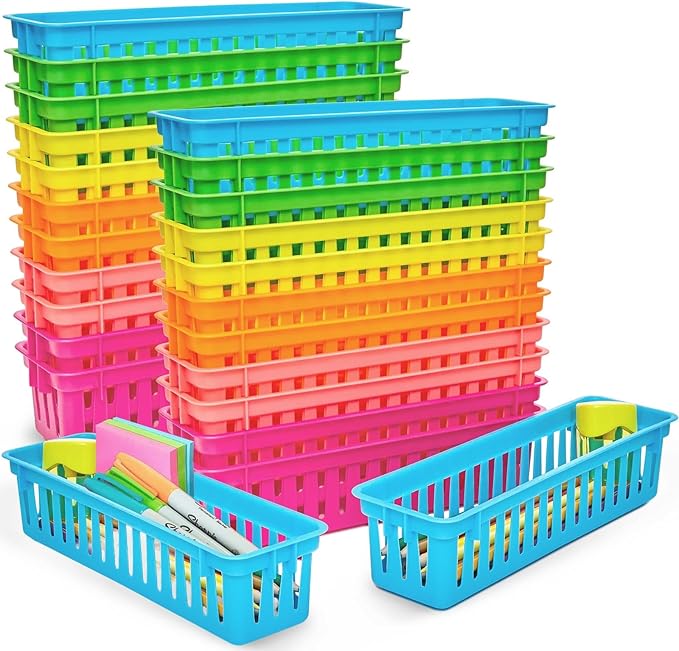 Juvale 24-Pack Pencil Holder Trays and Organization Baskets - Plastic Caddy for Desk and Elementary Teacher Supplies for Classroom Decoration